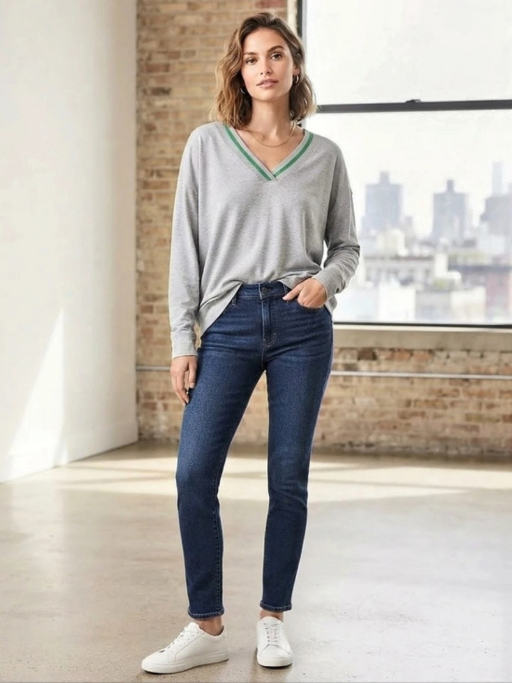 Nine Britton Modal V-Neck Long Sleeve Top